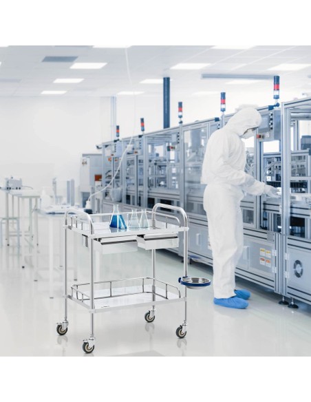 Kosmetinio gydymo laboratorinis vežimėlis iš plieno 2 stalčiai 2 lentynos 85 x 54 x 28 cm Kosmetinio gydymo laboratorinis vežimėlis iš plieno 2 stalčiai 2 lentynos 85 x 54 x 28 cm