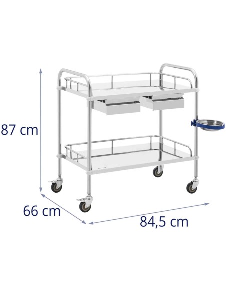 Kosmetinio gydymo laboratorinis vežimėlis iš plieno 2 stalčiai 2 lentynos 85 x 54 x 28 cm Kosmetinio gydymo laboratorinis vežimėlis iš plieno 2 stalčiai 2 lentynos 85 x 54 x 28 cm