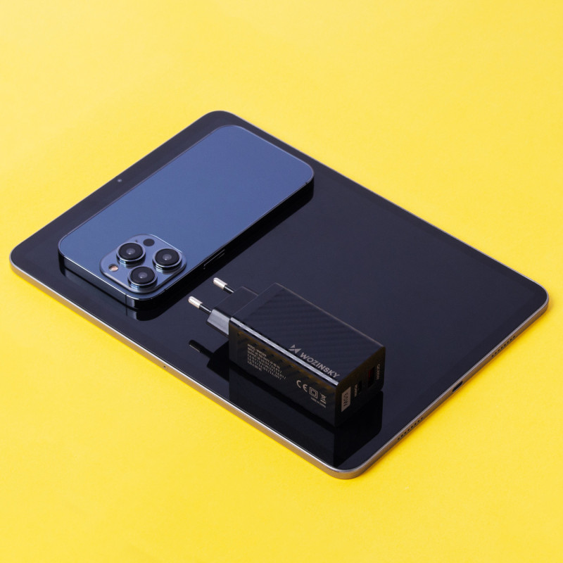 GaN 65W įkroviklis su USB-C QC 3.0 PD juodais...
