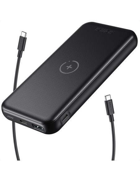 Maitinimo blokas 10000mAh 18W Quick Charge USB Type C + Qi belaidis įkroviklis 10W juodas