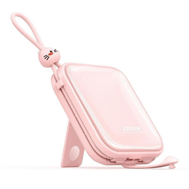 Maitinimo blokas su stovu USB-C laidu ir iPhone Lightning Cutie Series 10000mAh 22,5W rožinė
