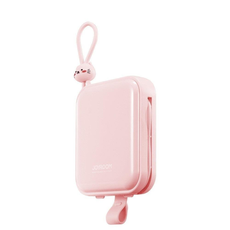 Maitinimo blokas su stovu USB-C laidu ir iPhone Lightning Cutie Series 10000mAh 22,5W rožinė