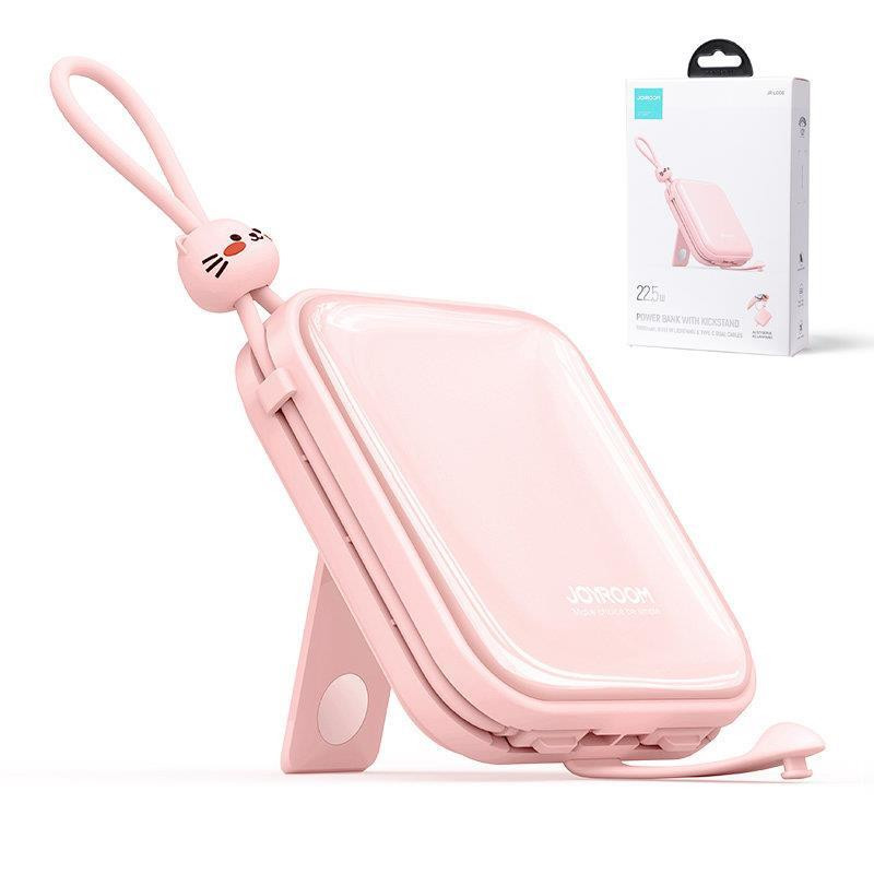 Maitinimo blokas su stovu USB-C laidu ir iPhone Lightning Cutie Series 10000mAh 22,5W rožinė