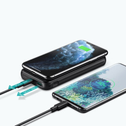 Maitinimo blokas 10000mAh 18W Quick Charge USB Type C + Qi belaidis įkroviklis 10W juodas