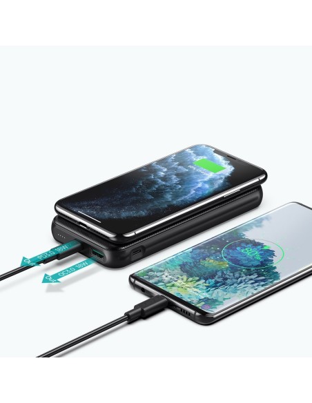 Maitinimo blokas 10000mAh 18W Quick Charge USB Type C + Qi belaidis įkroviklis 10W juodas