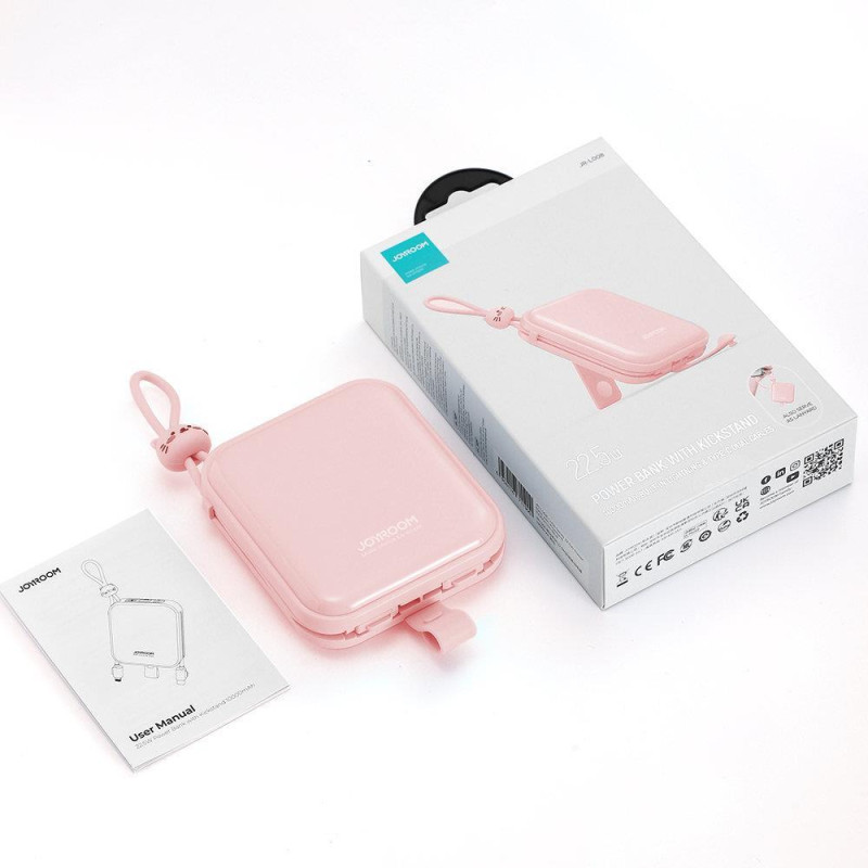 Maitinimo blokas su stovu USB-C laidu ir iPhone Lightning Cutie Series 10000mAh 22,5W rožinė