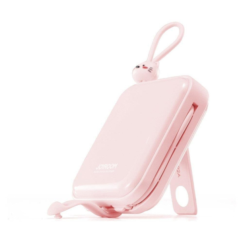 Maitinimo blokas su stovu USB-C laidu ir iPhone Lightning Cutie Series 10000mAh 22,5W rožinė