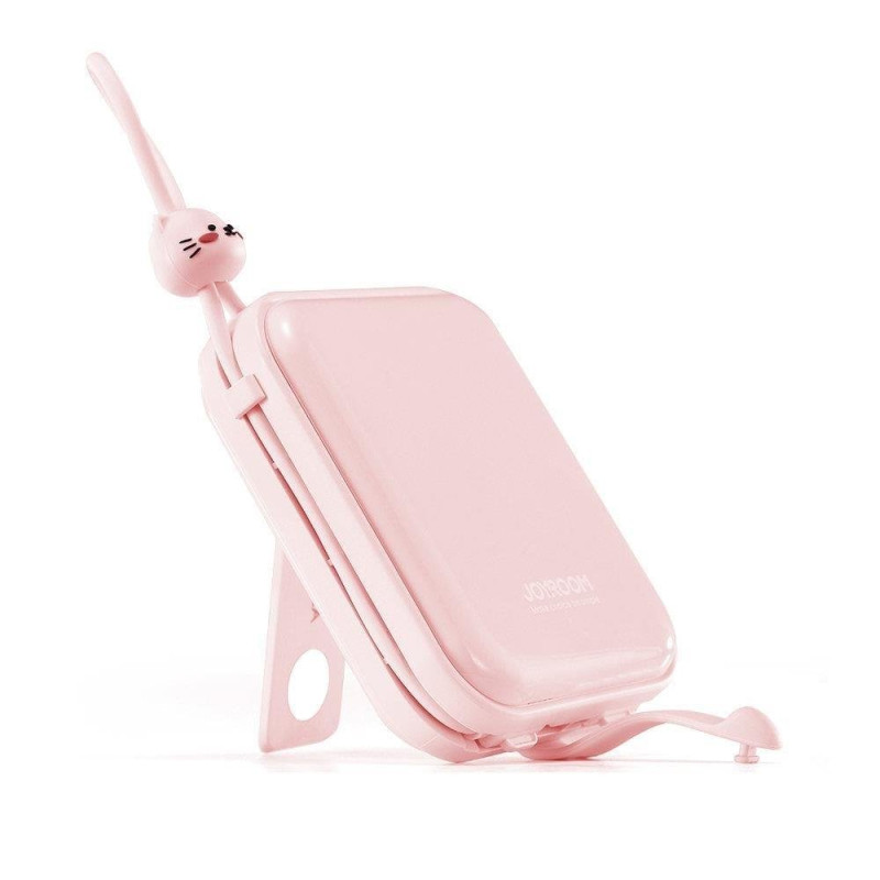 Maitinimo blokas su stovu USB-C laidu ir iPhone Lightning Cutie Series 10000mAh 22,5W rožinė