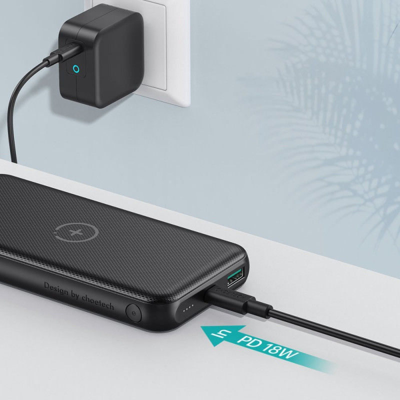 Maitinimo blokas 10000mAh 18W Quick Charge USB Type C + Qi belaidis įkroviklis 10W juodas