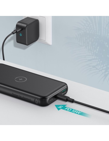 Maitinimo blokas 10000mAh 18W Quick Charge USB Type C + Qi belaidis įkroviklis 10W juodas