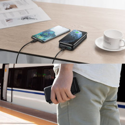 Maitinimo blokas 10000mAh 18W Quick Charge USB Type C + Qi belaidis įkroviklis 10W juodas