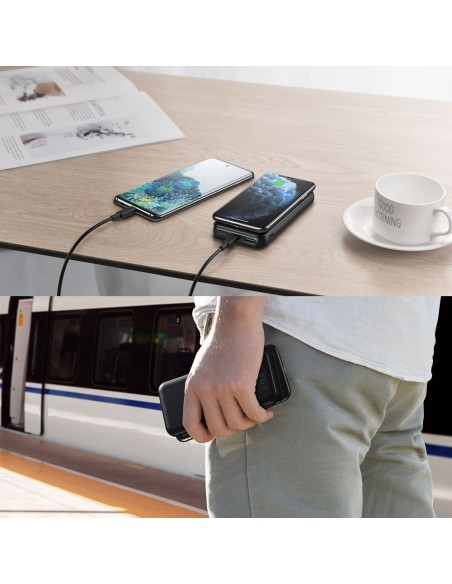 Maitinimo blokas 10000mAh 18W Quick Charge USB Type C + Qi belaidis įkroviklis 10W juodas