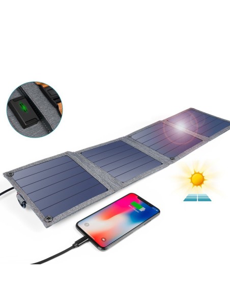 Saulės įkroviklis turistiniam telefonui su USB 14W, sulankstomas pilkas Saulės įkroviklis turistiniam telefonui su USB 14W, sulankstomas pilkas