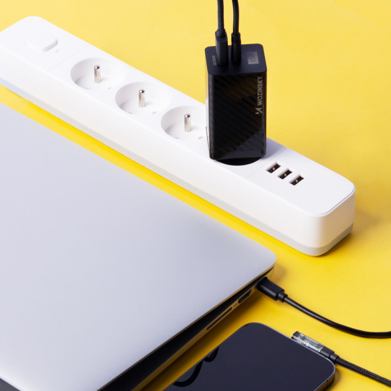 GaN 65W įkroviklis su USB-C QC 3.0 PD juodais...
