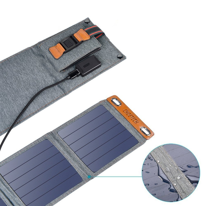 Saulės įkroviklis turistiniam telefonui su USB 14W, sulankstomas pilkas