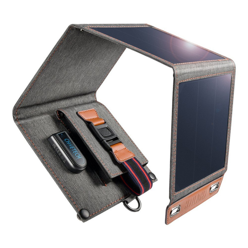 Saulės įkroviklis turistiniam telefonui su USB 14W, sulankstomas pilkas
