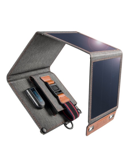 Saulės įkroviklis turistiniam telefonui su USB 14W, sulankstomas pilkas Saulės įkroviklis turistiniam telefonui su USB 14W, sulankstomas pilkas