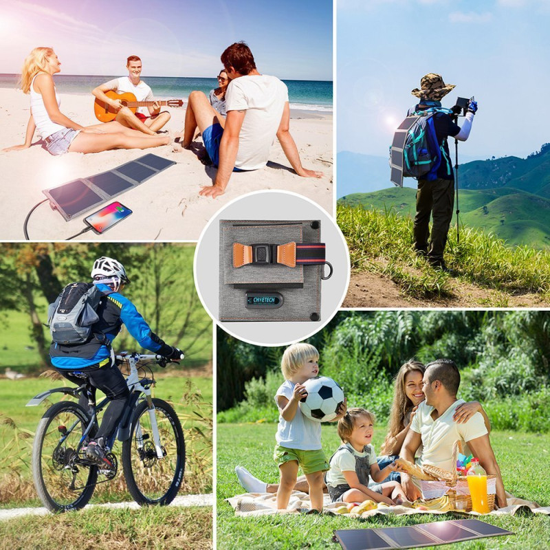 Saulės įkroviklis turistiniam telefonui su USB 14W, sulankstomas pilkas