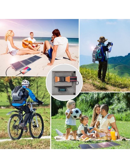 Saulės įkroviklis turistiniam telefonui su USB 14W, sulankstomas pilkas Saulės įkroviklis turistiniam telefonui su USB 14W, sulankstomas pilkas