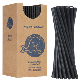 BIO ekologiški popieriniai šiaudeliai PAPER STRAWS 6/205mm - juodi 250vnt.