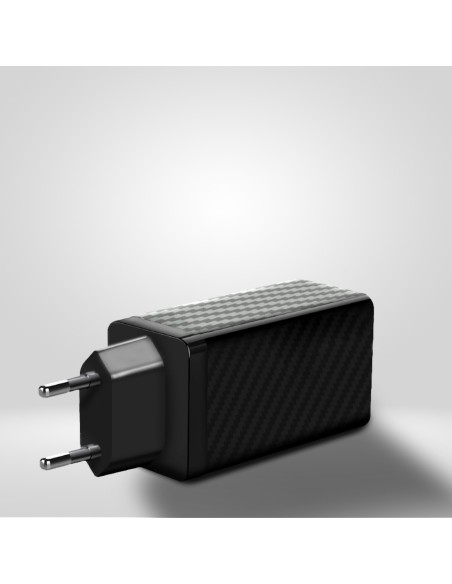 GaN 65W įkroviklis su USB-C QC 3.0 PD juodais prievadais