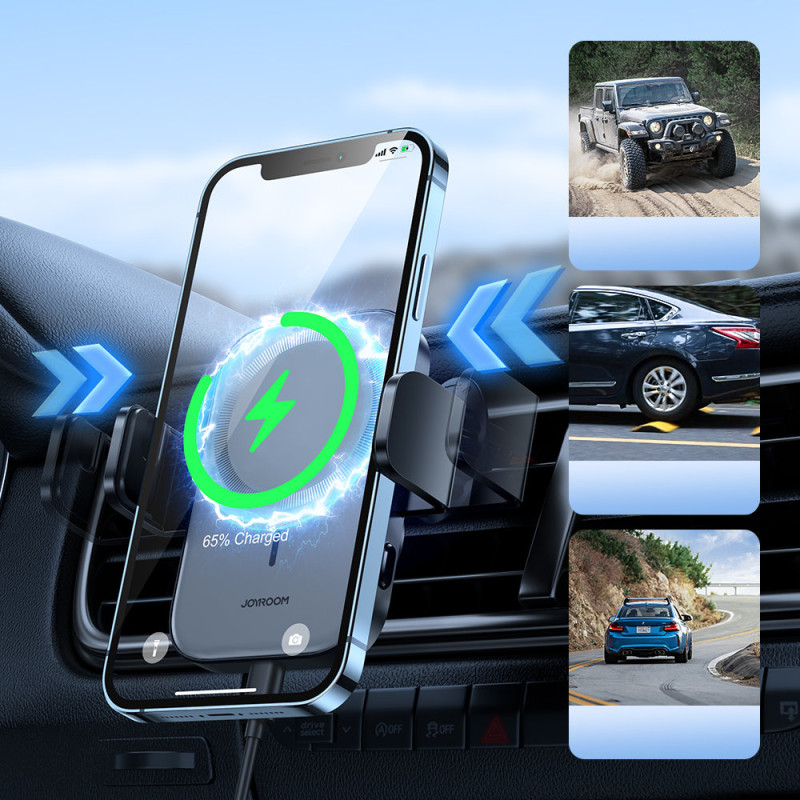 Automobilinio telefono laikiklis su 15W MagSafe Qi indukciniu įkrovikliu oro angai