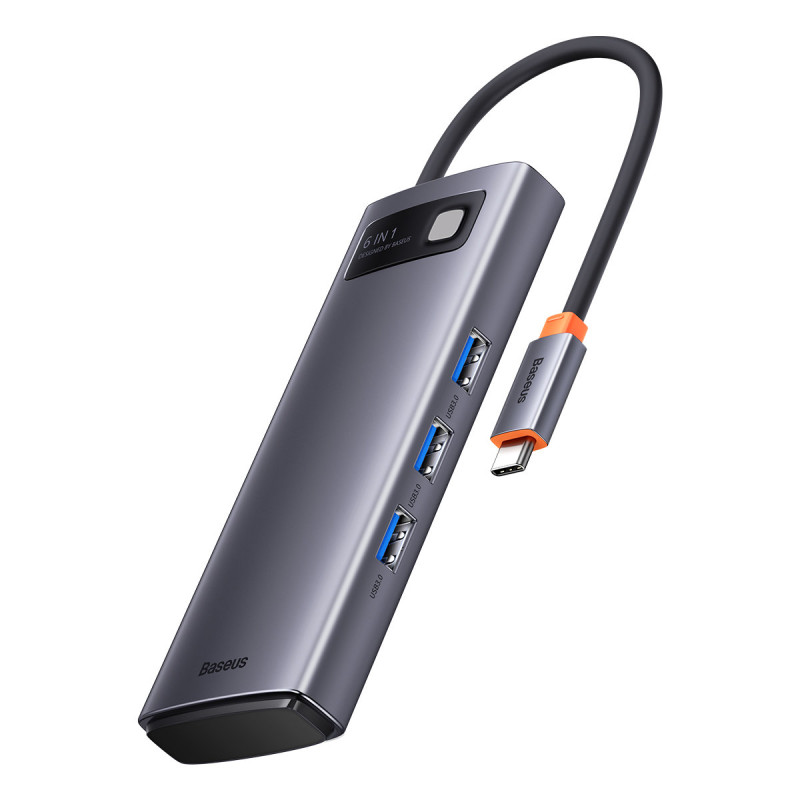 Metal Gleam 6in1 daugiafunkcis HUB USB-C USB-C maitinimo tiekimas 100W 2xHDMI 4K 3xUSB 3.2 pilka
