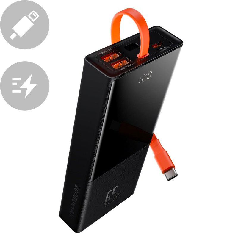 Powerbank 20000mAh 65W 2xUSB USB-C laidas USB-C Quick Charge juodas Powerbank 20000mAh 65W 2xUSB USB-C laidas USB-C Quick Charge juodas
