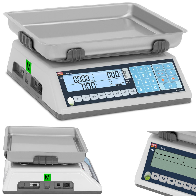 Komercinės svarstyklės su RS232 sąsaja PLU 15 kg / 5 g LCD M LEGALIZACIJA