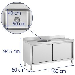 Kriaukle vieno skyriaus gastronominis baseinas su spintele su stumdomomis durimis 160 x 60 x 94,5 cm