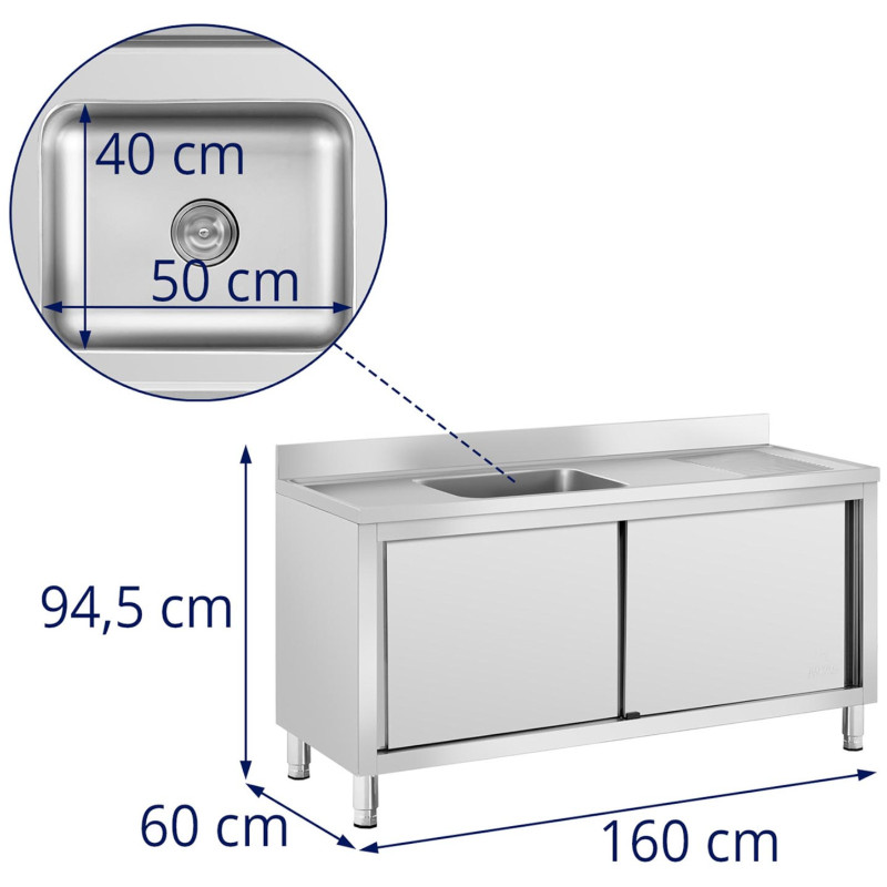 Kriaukle vieno skyriaus gastronominis baseinas su spintele su stumdomomis durimis 160 x 60 x 94,5 cm