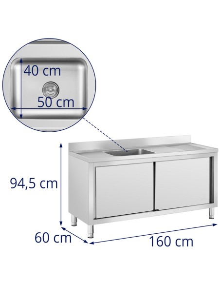 Kriaukle vieno skyriaus gastronominis baseinas su spintele su stumdomomis durimis 160 x 60 x 94,5 cm Kriaukle vieno skyriaus gastronominis baseinas su spintele su stumdomomis durimis 160 x 60 x 94,5 cm