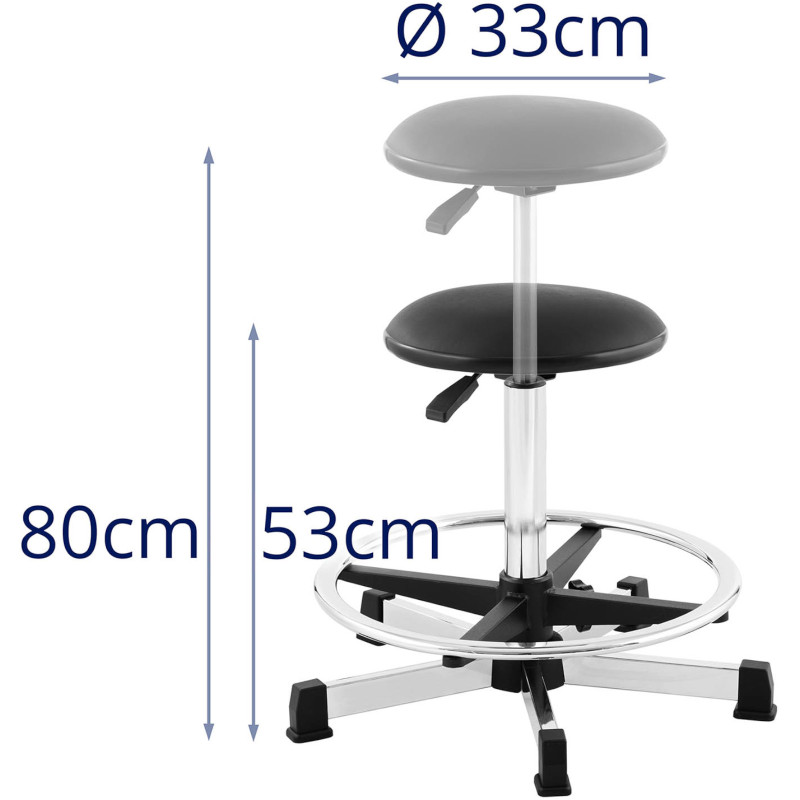 Išmatų dirbtuvių darbo kėdė su atrama kojoms 120 kg 530-800 mm juoda