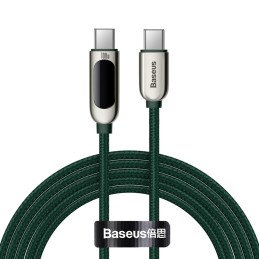 USB-C laidas 100W 5A Maitinimo tiekimas su energijos matuoklio ekranu 2m žalias