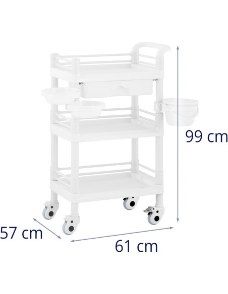 Medicininis laboratorinis vežimėlis su 3 lentynomis, 1 stalčiumi, 3 konteineriais Medicininis laboratorinis vežimėlis su 3 lentynomis, 1 stalčiumi, 3 konteineriais