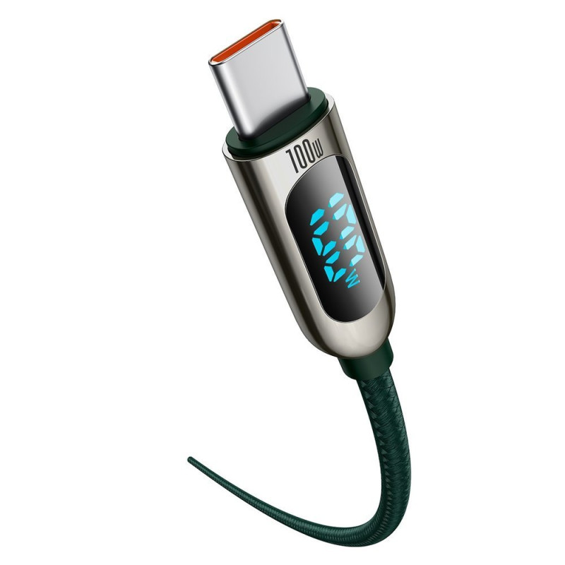 USB-C laidas 100W 5A Maitinimo tiekimas su energijos matuoklio ekranu 2m žalias