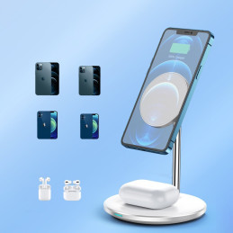 15 W Qi belaidis įkroviklis skirtas iPhone ir AirPods + MagSafe sidabrinis magnetinis laikiklis