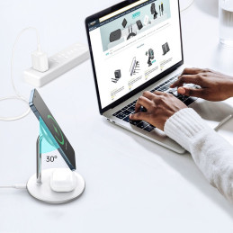 15 W Qi belaidis įkroviklis skirtas iPhone ir AirPods + MagSafe sidabrinis magnetinis laikiklis