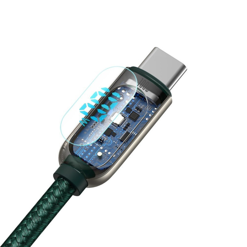 USB-C laidas 100W 5A Maitinimo tiekimas su energijos matuoklio ekranu 2m žalias