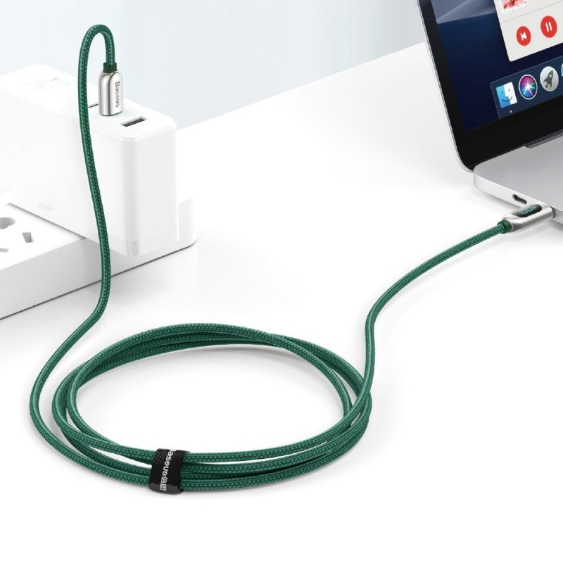 USB-C laidas 100W 5A Maitinimo tiekimas su energijos matuoklio ekranu 2m žalias