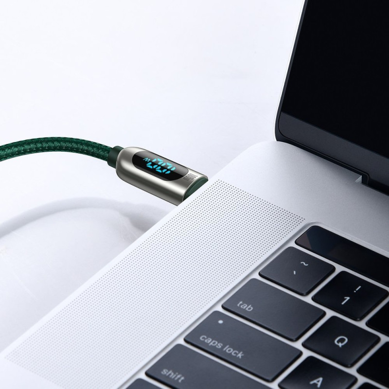 USB-C laidas 100W 5A Maitinimo tiekimas su energijos matuoklio ekranu 2m žalias