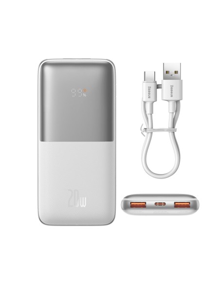 Powerbank Bipow Pro 10000mAh 20W su USB kabeliu USB-C 3A 0,3m balta