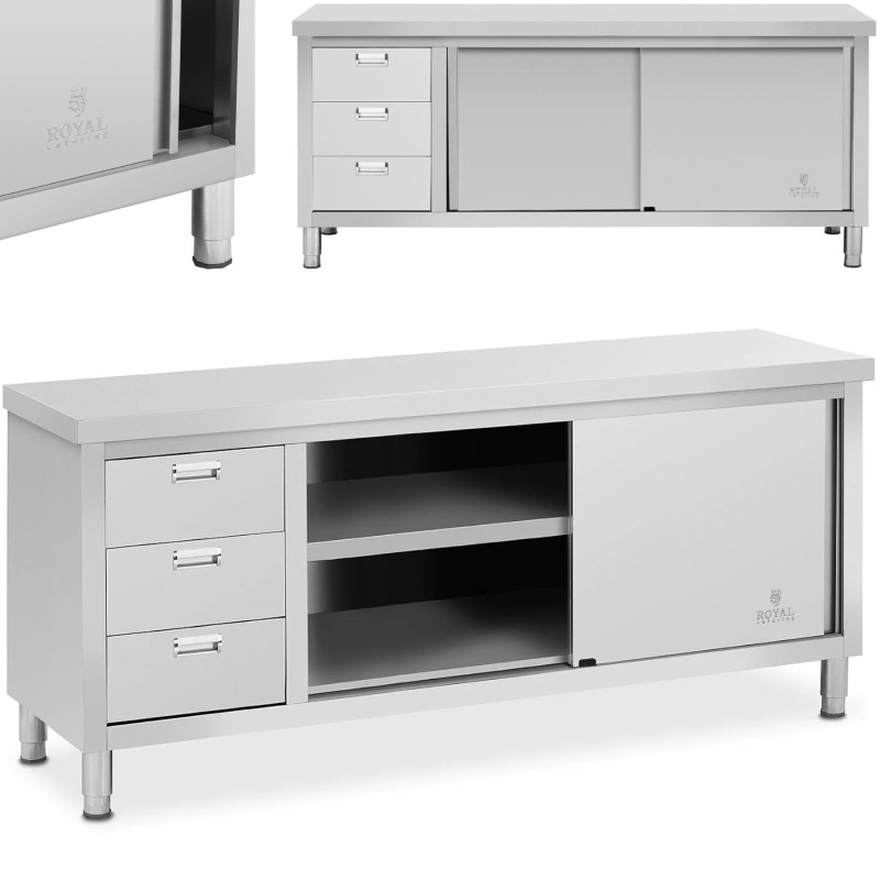 Centrinis stalviršis su stumdomų durų spintele ir 3 stalčiais 200 x 60 x 85 cm Centrinis stalviršis su stumdomų durų spintele ir 3 stalčiais 200 x 60 x 85 cm