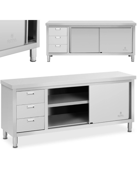 Centrinis stalviršis su stumdomų durų spintele ir 3 stalčiais 200 x 60 x 85 cm Centrinis stalviršis su stumdomų durų spintele ir 3 stalčiais 200 x 60 x 85 cm