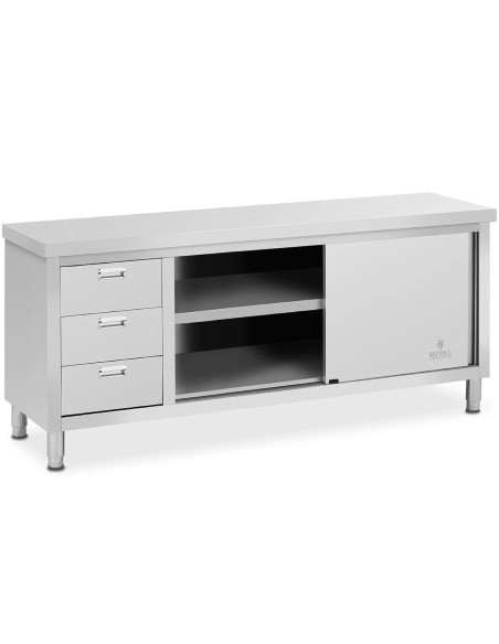 Centrinis stalviršis su stumdomų durų spintele ir 3 stalčiais 200 x 60 x 85 cm Centrinis stalviršis su stumdomų durų spintele ir 3 stalčiais 200 x 60 x 85 cm