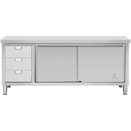 Centrinis stalviršis su stumdomų durų spintele ir 3 stalčiais 200 x 60 x 85 cm