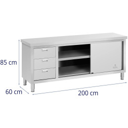 Centrinis stalviršis su stumdomų durų spintele ir 3 stalčiais 200 x 60 x 85 cm