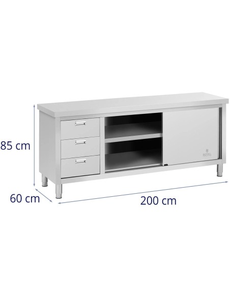 Centrinis stalviršis su stumdomų durų spintele ir 3 stalčiais 200 x 60 x 85 cm Centrinis stalviršis su stumdomų durų spintele ir 3 stalčiais 200 x 60 x 85 cm