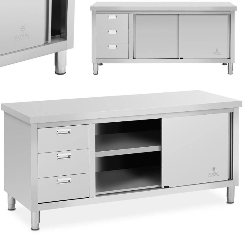 Stalas su centriniu stalviršiu su stumdomų durų spintele ir 3 stalčiais 180 x 70 x 85 cm