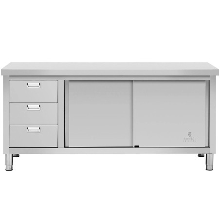Stalas su centriniu stalviršiu su stumdomų durų spintele ir 3 stalčiais 180 x 70 x 85 cm Stalas su centriniu stalviršiu su stumdomų durų spintele ir 3 stalčiais 180 x 70 x 85 cm
